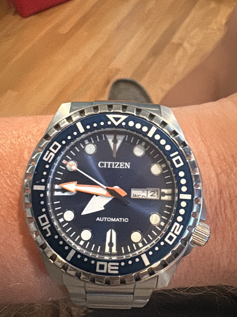 Citizen Blue Dial Automatic Diver Watch with Orange Accents